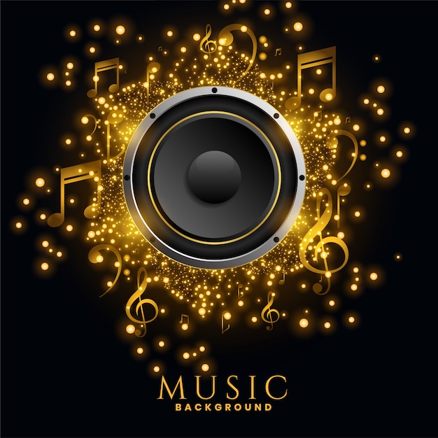 Muziek speakers gouden sparkles achtergrond poster