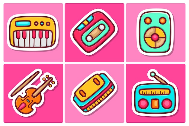 Muziek sticker pictogrammen doodle kleurplaat vector