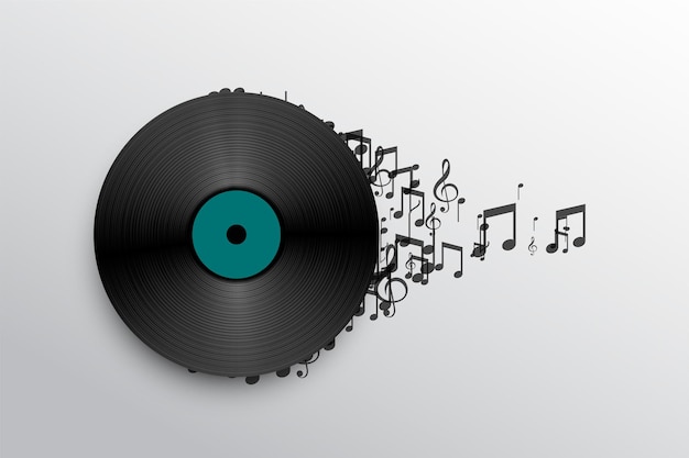 Muziek vinyl platenlabel met geluidsnoten achtergrond