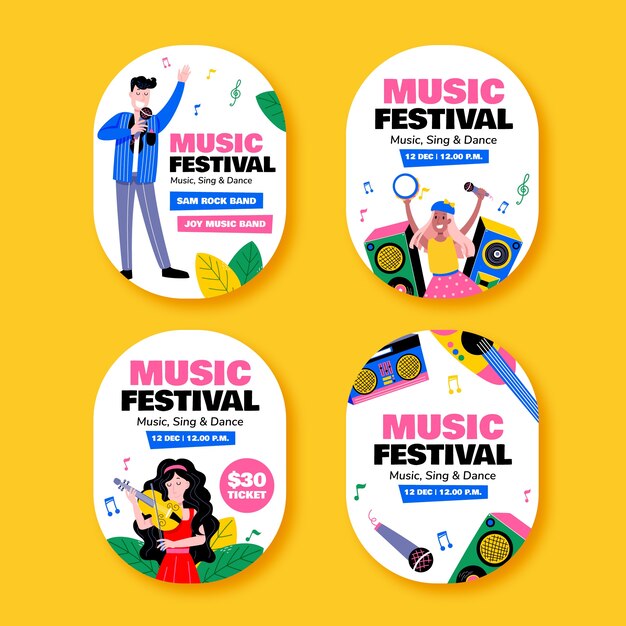 Muziekfestival etiketten sjabloon