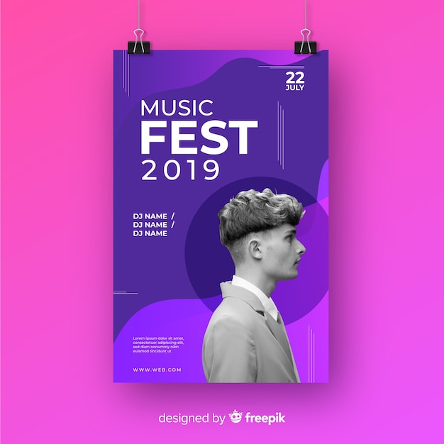 Gratis vector muziekfestival poster met foto