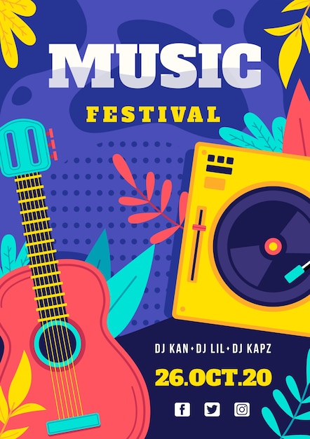 Gratis vector muziekfestival poster met instrumenten