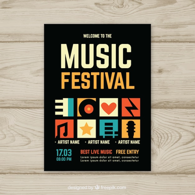 Gratis vector muziekfestivalaffiche in vlakke stijl