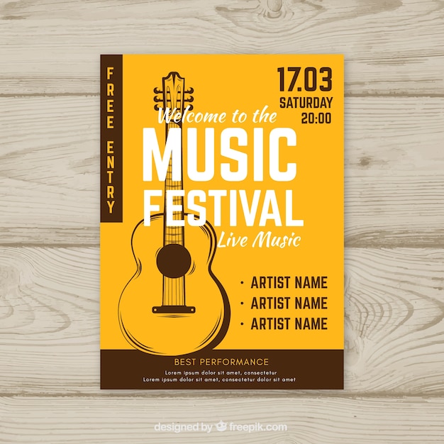 Muziekfestivalaffiche in vlakke stijl