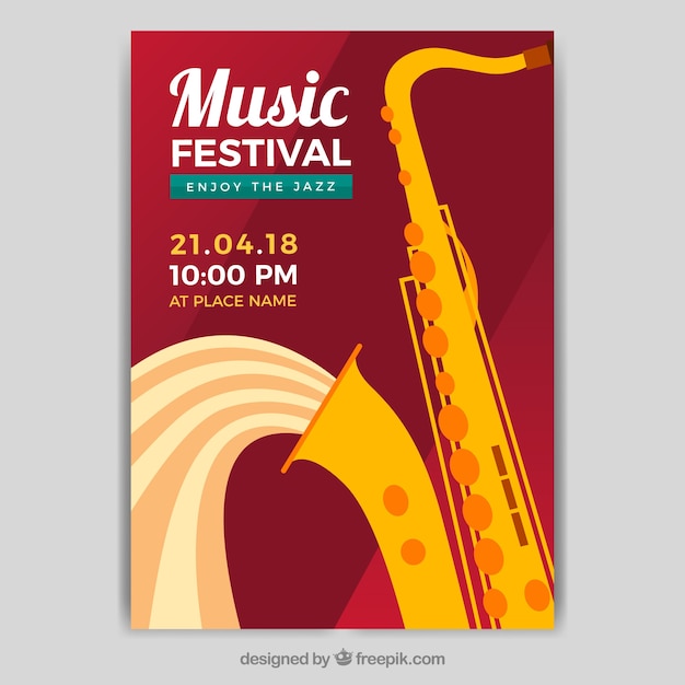 Muziekfestivalaffiche met instrumenten in vlakke stijl
