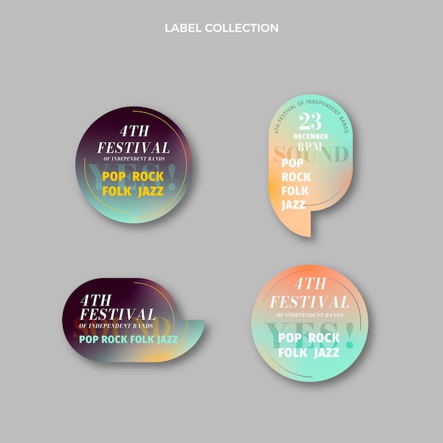 Gratis vector muziekfestivallabels met kleurovergang