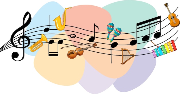 Gratis vector muziekinstrument met muzieknoten op witte achtergrond