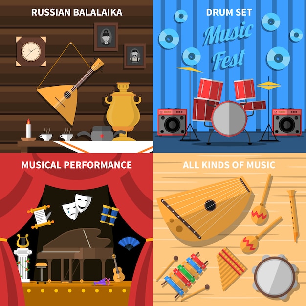 Muziekinstrumenten concept icons set