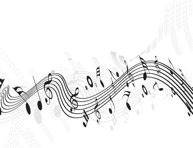 Gratis vector muzieknoot met wave line design-achtergrond