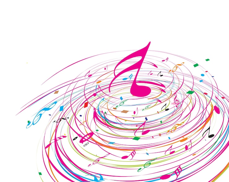 Gratis Vector muzieknoot met wave line design-achtergrond