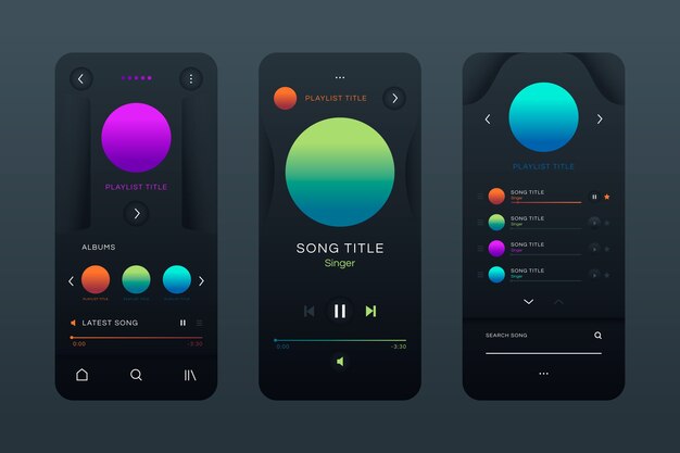 Muziekspeler app sjabloon interfaceontwerp