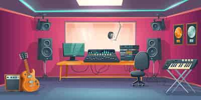 Gratis vector muziekstudio controlekamer en zangcabine