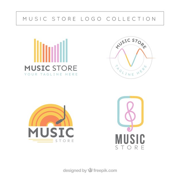 Muziekwinkel logo collectie met plat ontwerp