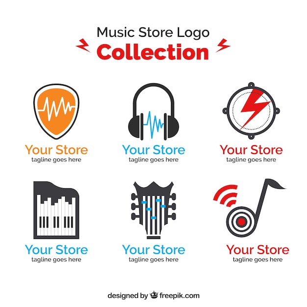 Gratis vector muziekwinkel logo collectie met plat ontwerp