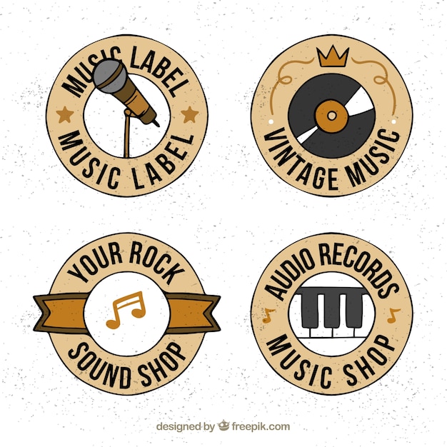 Gratis vector muziekwinkel logo collectie met vintage stijl