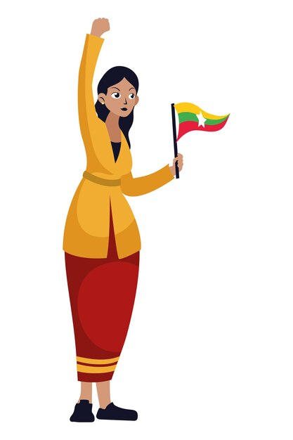 Gratis vector myanmar onafhankelijkheidsdag illustratie met vrouw en pennant