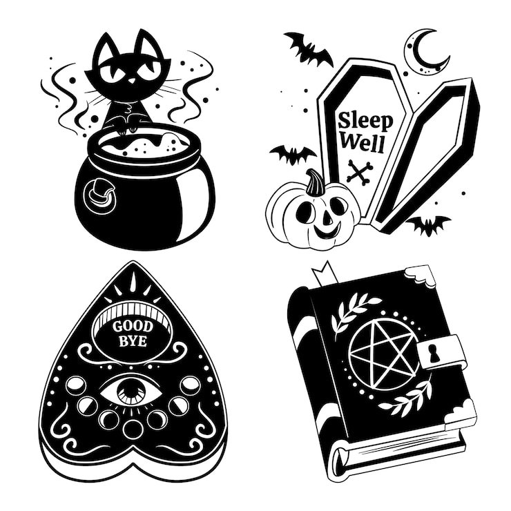 Gratis Vector mystic donkere halloween-stickerscollectie