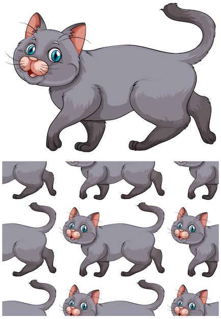 Gratis vector naadloos kattenpatroon dat op wit wordt geïsoleerd