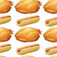 Gratis vector naadloos ontwerp als achtergrond met hotdog en kip