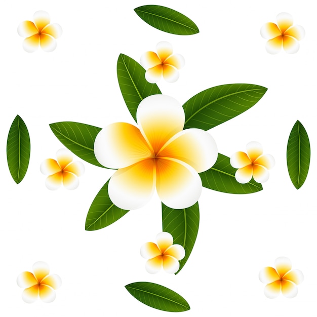 Gratis vector naadloos ontwerp als achtergrond met plumeria en bladeren