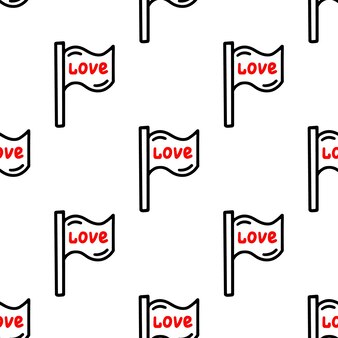 Naadloos patroon met een vlag met het ontwerp van de de inscriptieliefde vectorillustratie voor valentijnsdag