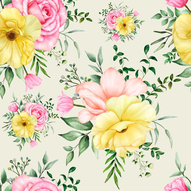 naadloos patroon mooie bloeiende rozen en pioenroos