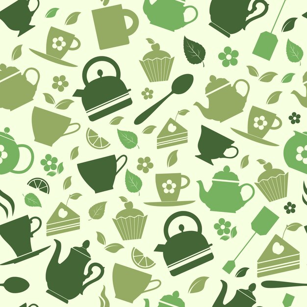 Naadloos patroon van groene thee platte illustratie