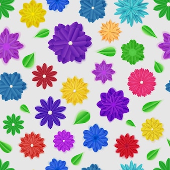 Naadloos patroon van kleurrijke papieren bloemen met schaduwen