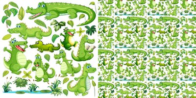 Gratis vector naadloze achtergrond met groene krokodillen