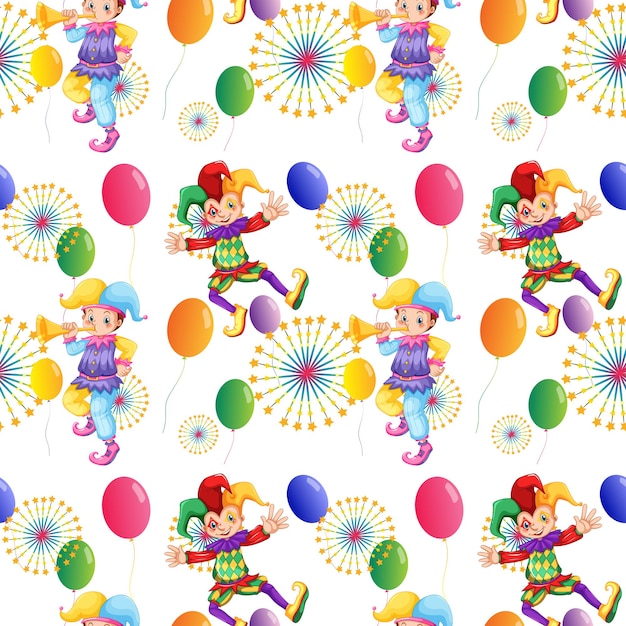 Gratis vector naadloze clown en ballonnen