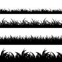 Naadloze gras zwarte silhouet vector set. landschap natuur, plant en veld zwart-wit afbeelding
