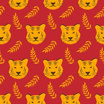 Naadloze nieuwjaar chinese tijger patroon met tak op rode achtergrond voor afdrukken, stof, textiel