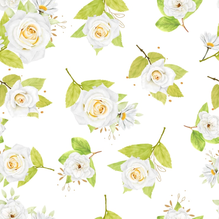 Gratis Vector naadloze patroon aquarel bloemen en bladeren