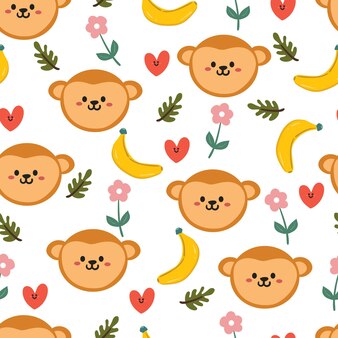Naadloze patroon schattige cartoon van aap en banaan