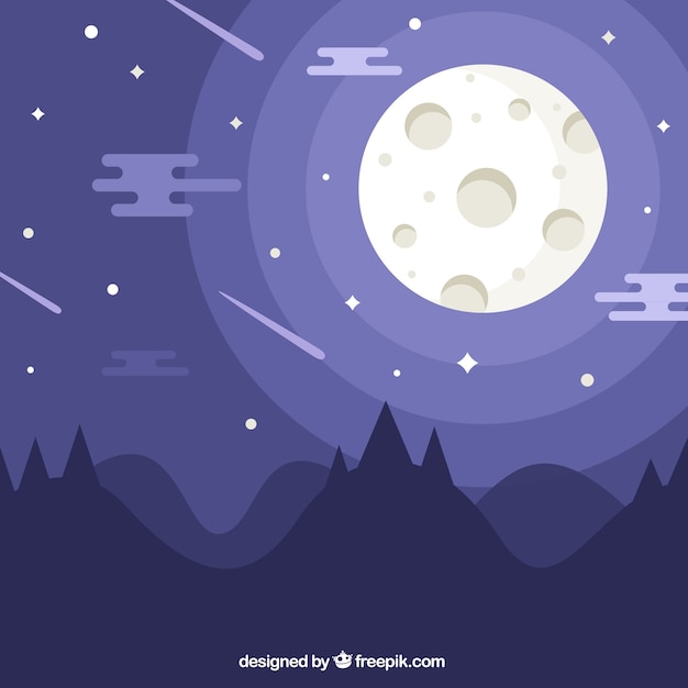 Gratis vector nacht landschap achtergrond met maan