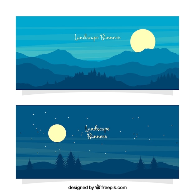 Gratis vector nacht landschap banners met maan