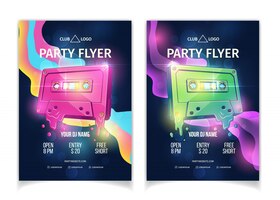 Gratis vector nachtclub dj party poster of flyer sjabloon, retro muziekevenement of concert cartoon vector reclame