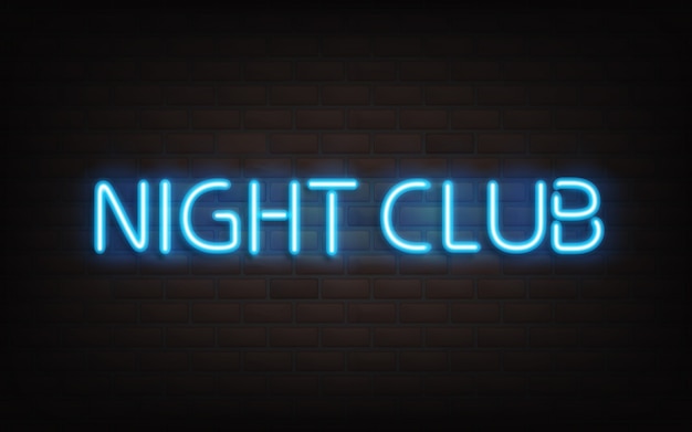 Gratis vector nachtclub neon belettering op donkere bakstenen muur achtergrond.