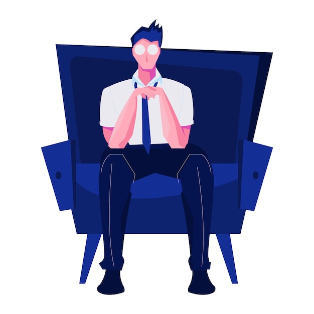 Gratis vector nachtclub platte compositie met geïsoleerd karakter van zittende man met lege ogen illustratie