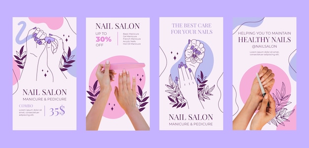 Gratis vector nagelsalon instagram verhalen sjabloonontwerp