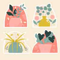 Gratis vector naïeve bloemen en planten stickers set