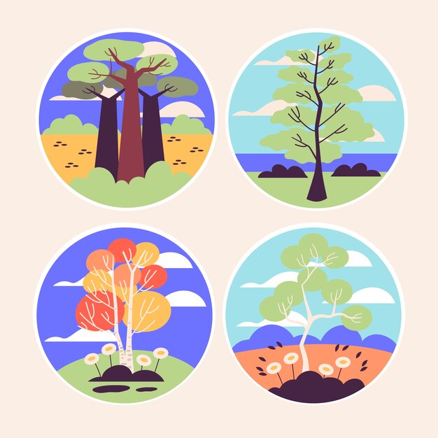 Gratis vector naïeve bomen stickers collectie