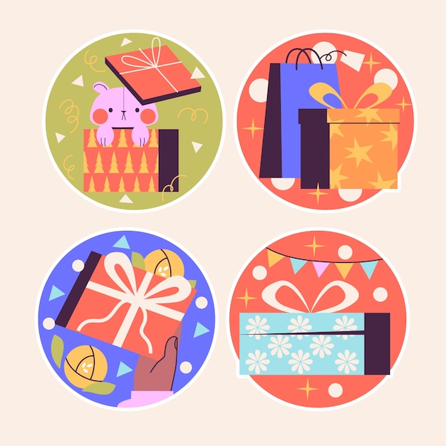 Gratis vector naïeve cadeaustickerscollectie