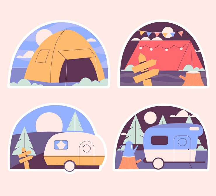 Gratis Vector naïeve campingstickerset