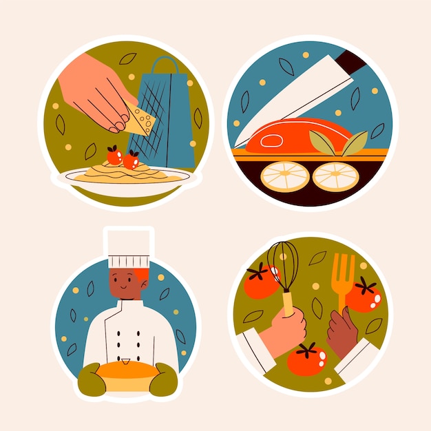 Gratis vector naïeve chef-kok stickers collectie
