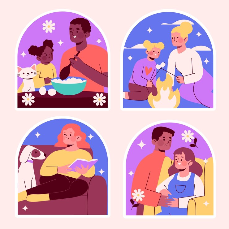 Gratis Vector naïeve collectie familiestickers