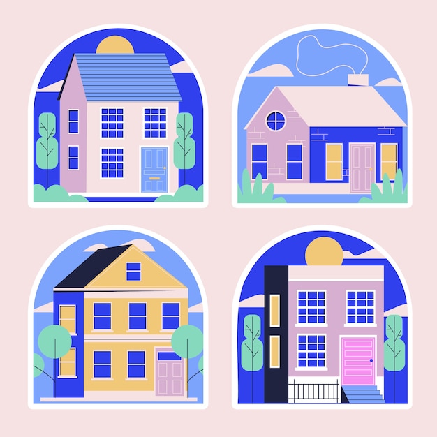 Gratis vector naïeve huisstickers collectie