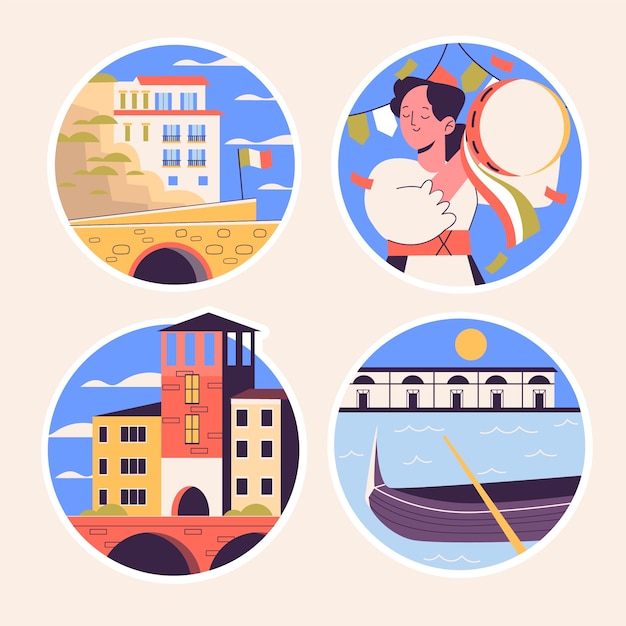 Gratis vector naïeve italiaanse stickerscollectie