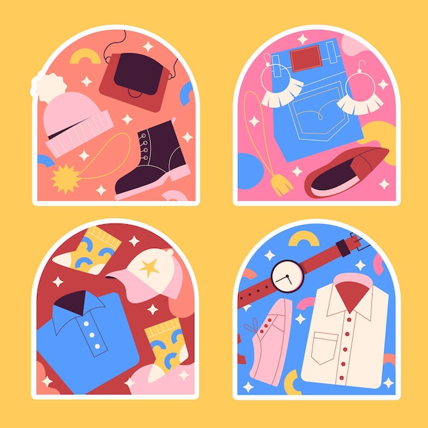 Gratis vector naïeve kleding en accessoires stickers