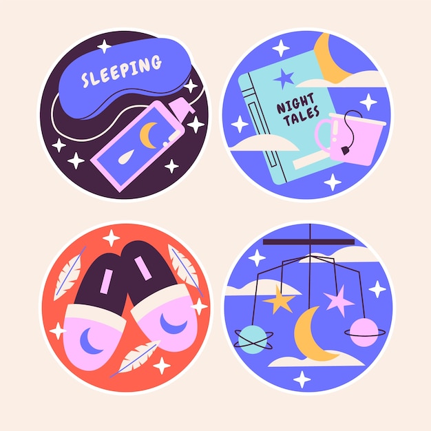 Gratis vector naïeve nachtstickerscollectie